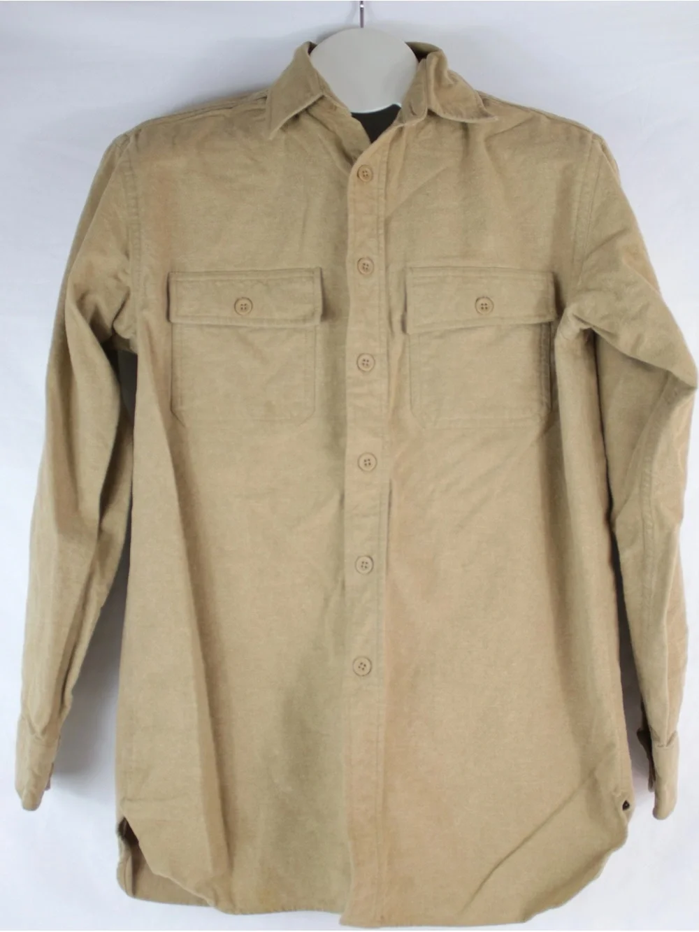 L.L. Bean Tan 100% Cotton Heavy Duty Long Sleeve Button Up Shirt Mens Size S